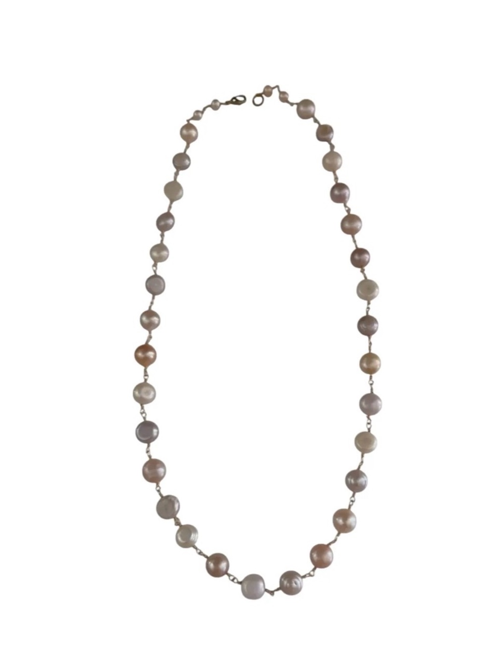Handmade Freshwater Pearl Station Necklace - 14k Gold Vermeil Wire Wrapped